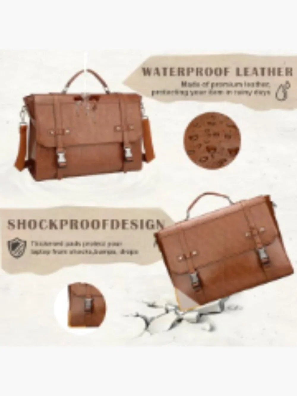 Vintage Leather Messenger Bag 17 Inch Laptop Briefcase Crossbody Shoulder Bag